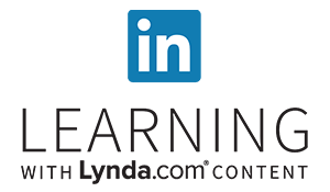 LinkedIn Learning with Lynda.com content text logo with blue LinkedIn icon